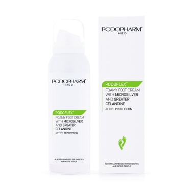 PODOPHARM Podoflex Foamy Foot Cream With Microsilver And Greater Celandine - Vahtkreem jalgadele mikrohõbeda ja hariliku vereurmarohuga, 125ml